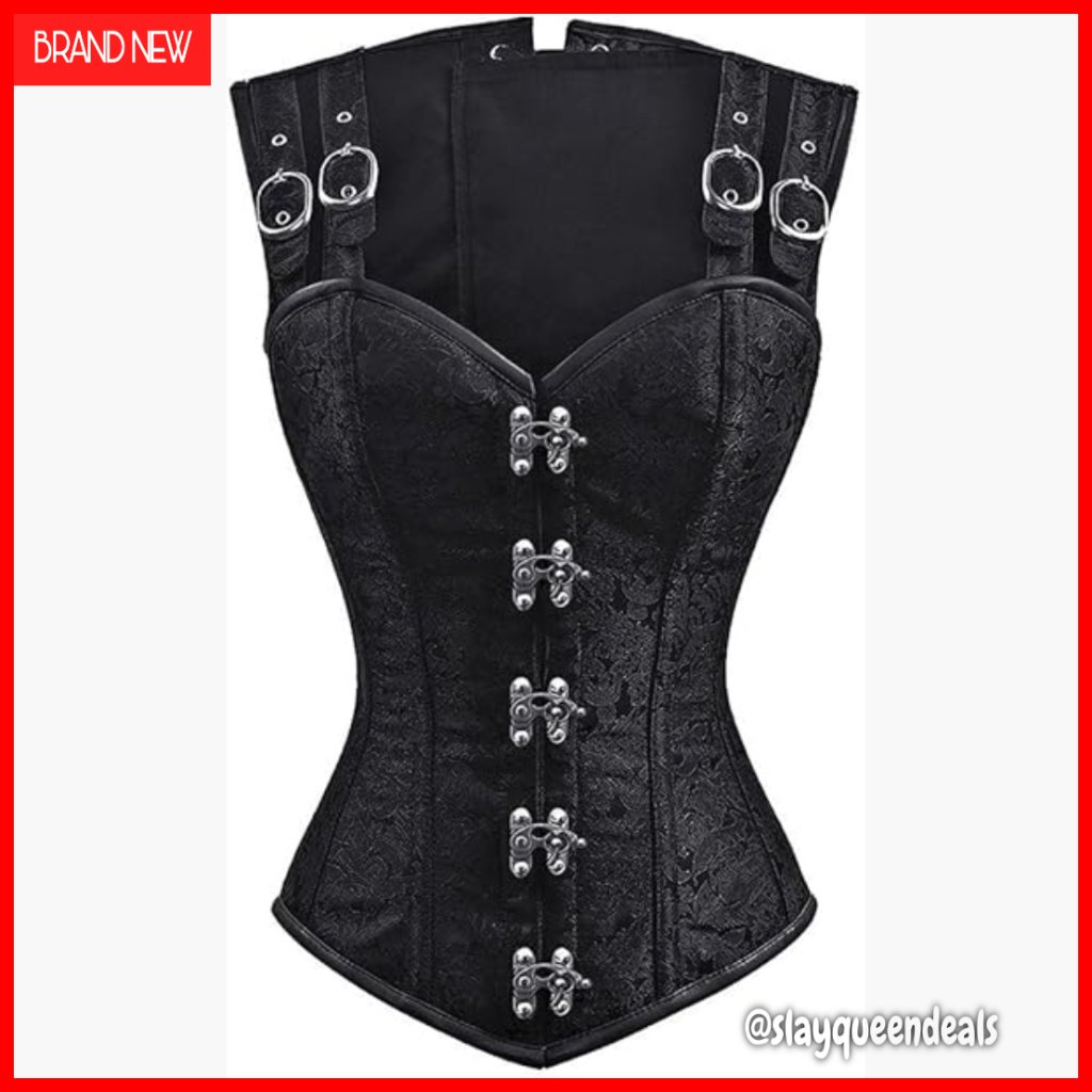 Steel Boned Gothic Corset Vest, Brocade, Adjustable Straps, Xx-Large